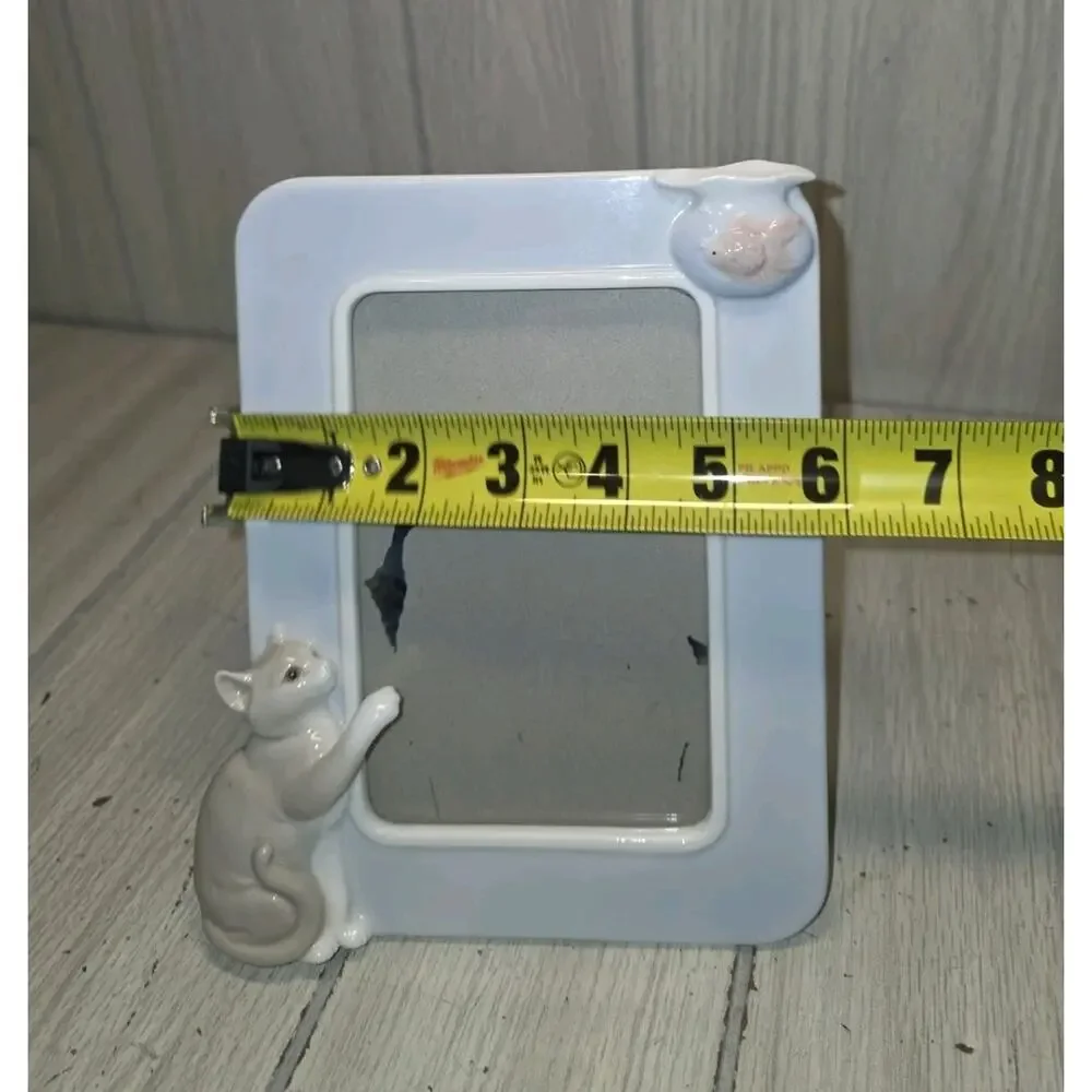 Vtg 3D Cat With Fish Bowl Porcelain Photo Frame 4